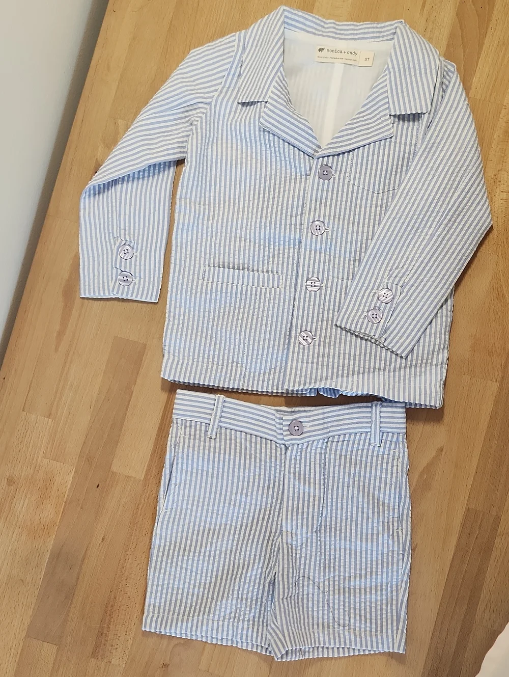 Boys' Blue & White Stripe 2 Piece Suit Set